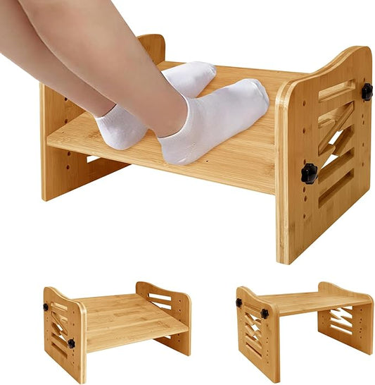 Myplace Bamboo Adjustable Under Desk Footrest with Memory Foam Pad - Ergonomic Foot Rest with 7-Level Adjust, Slanted Foot Rest Stool for Home Office Kitchen Bedroom (Burlywood)