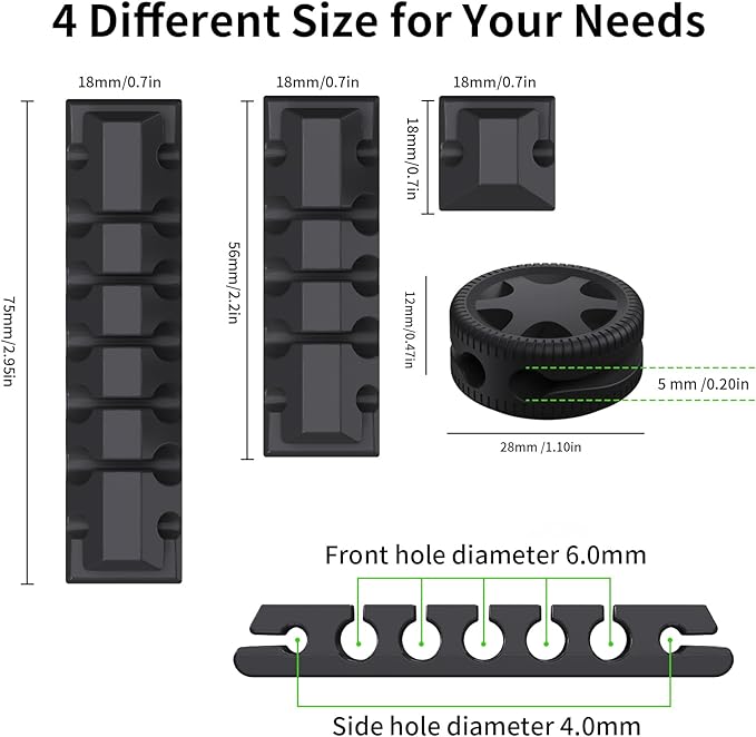 9 Pack Cord Organizer Clips - Desk Cable Management Clips, Cable Holder for Charger Wires, Phone Charger Cord Holder Clips for Desk, Office, Car, Home, Cubicle, Nightstand