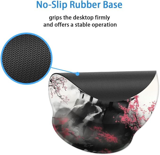 Ergonomic Mouse Pad with Memory Foam Wrist Rest Support Design,Relieve Wrist Pain Mousepad,Non-Slip Base for Laptop,Computer,Office Desk Accessories,Carpal Tunnel,Japanese Cherry Blossom