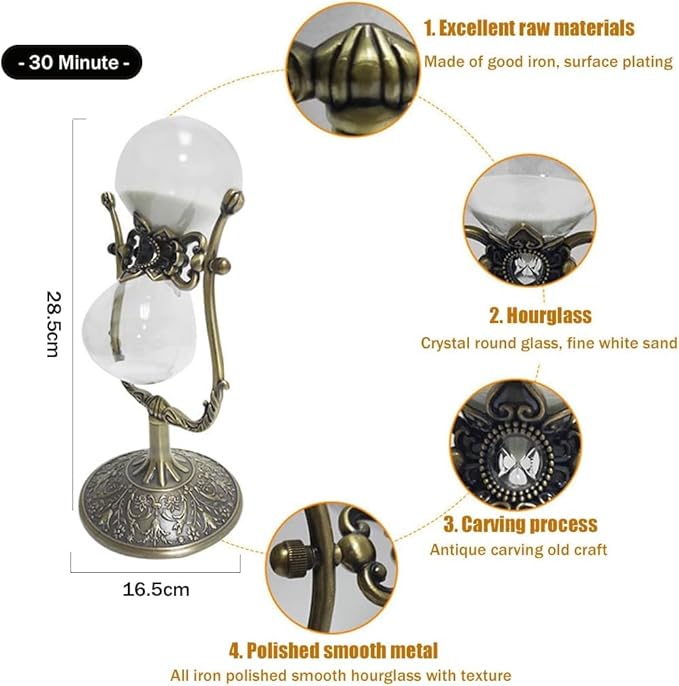 Sand Timer 15 Minutes,Hour Glass,Metal Vintage Hourglass,Hourglass Decor,for Home Decoration Office Desk Wedding Party Decor Kitchen Timer (A White Sand, 15 Min)