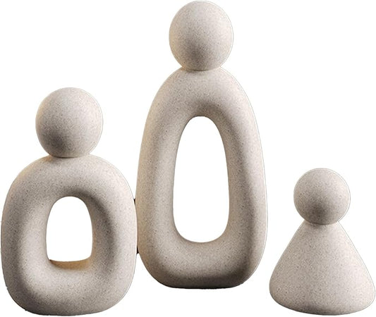 suruim Abstract Family of 3 Figurines Modern Sculptures Home Decorative Accents TV Stand Decor Bookshelf Knick Knacks Gifts for Shelves Entry Way Statues for Home Decor Living Room(White)