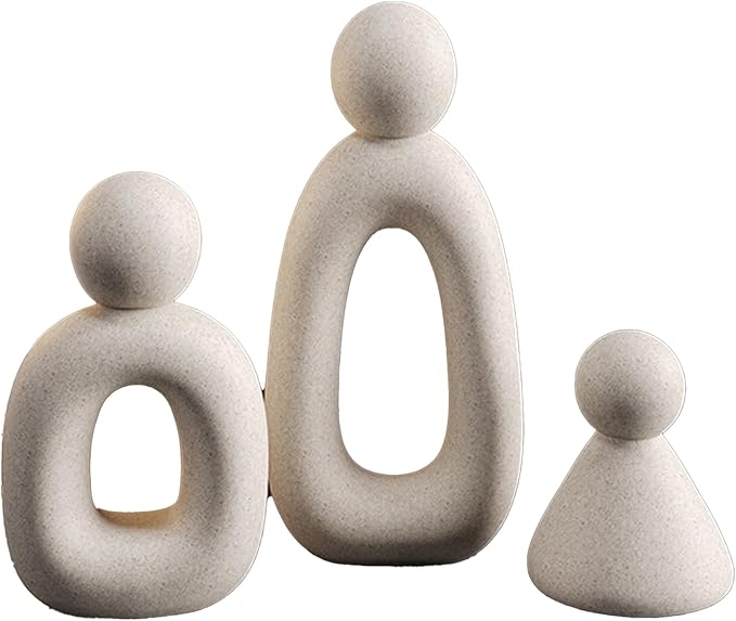 suruim Abstract Family of 3 Figurines Modern Sculptures Home Decorative Accents TV Stand Decor Bookshelf Knick Knacks Gifts for Shelves Entry Way Statues for Home Decor Living Room(White)