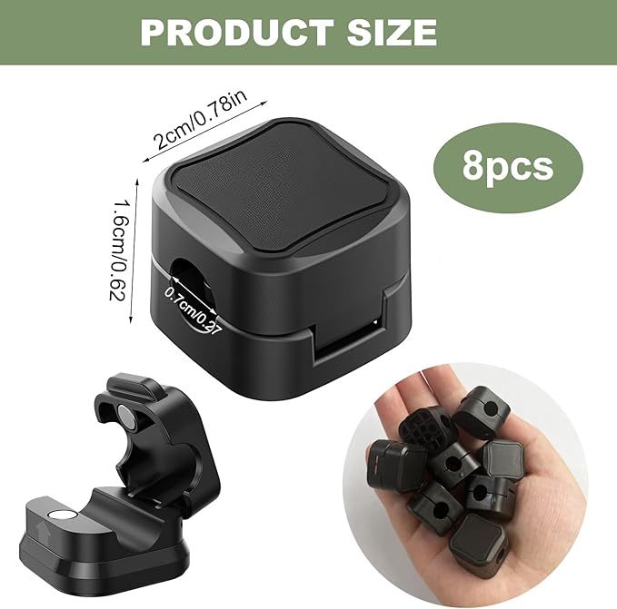 8 Pack Magnetic Cord Organizer, Strong Adhesive Desk Magnetic Cable Clips Management, Ideal Phone Cord Holder for Nightstand Desk Car Home Office Charger Holder (Black)