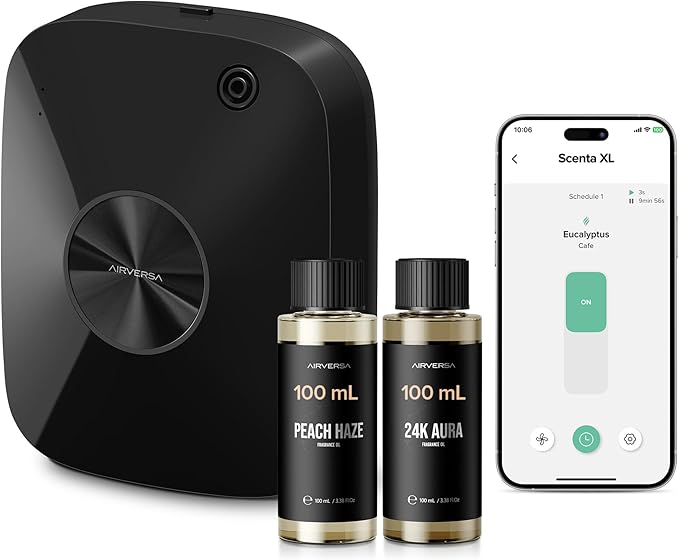 Airversa Smart Waterless Essential Oil Diffuser, 400mL Capacity with 200mL Fragrance Scent Oils, Up to 2000 sq ft Aromatherapy Scent Air Machine for Large Room and Commercial Use, ANA Black Kit
