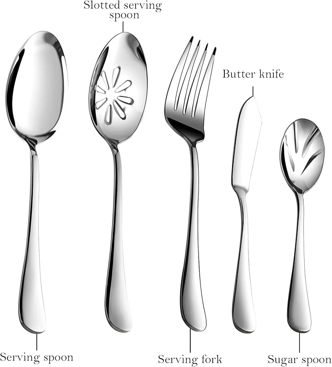 Silverware Set for 12, 65 Piece Stainless Steel Flatware Cutlery Fork and Spoon Set with Serving Utensils Set, Dishwasher Safe, Gift Package for Wedding Housewarming