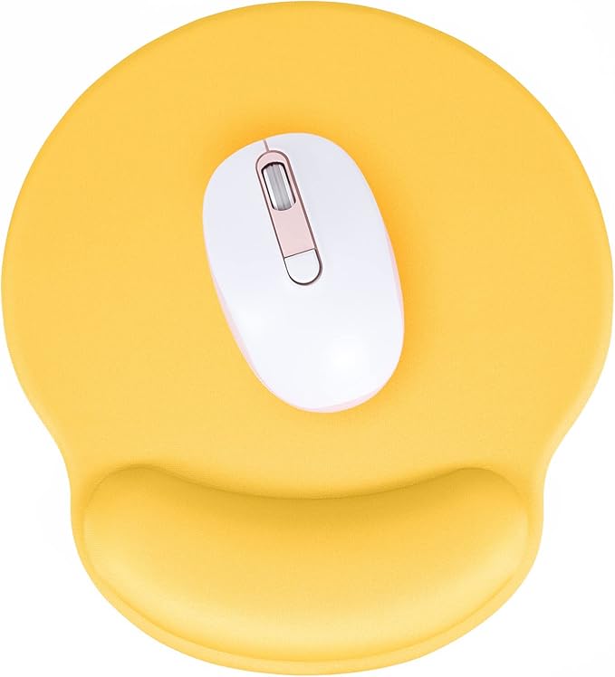 Hsurbtra Ergonomic Mouse Pad with Wrist Rest Support, Gel Mouse Pads with Non-Slip PU Base, Pain Relief Memory Foam Computer Mat, Cute Office Supplies Desk Decro Accessories, Apricot Yellow