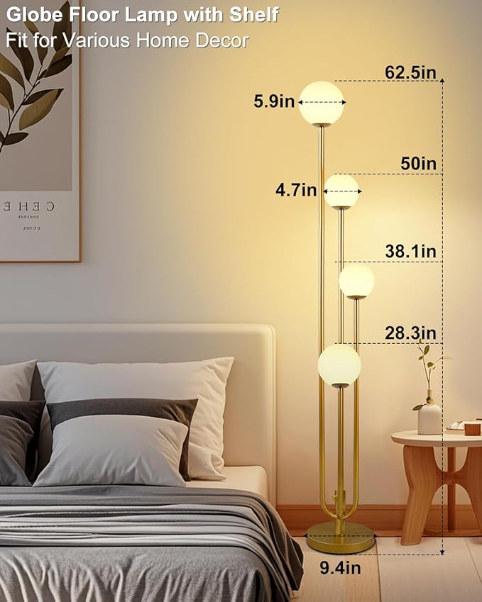 Lightdot Gold Globe Floor Lamp 4-Lights Dimmable Floor Lamps 3000K Bulbs Included Unique Modern Standing Tall Lamp for Living Room/Bedroom