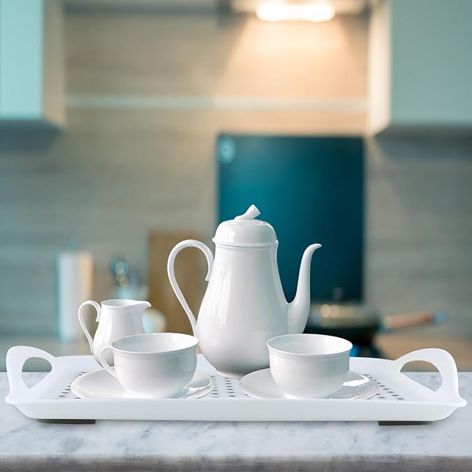 MDLUU Non-Slip Serving Tray with Handles, Food Serving Platter, Set of 2, White