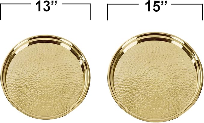Gold Tray - 2 Pack - Large 15 Inch, Medium 13 Inch - Stainless Steel Decorative Serving Trays
