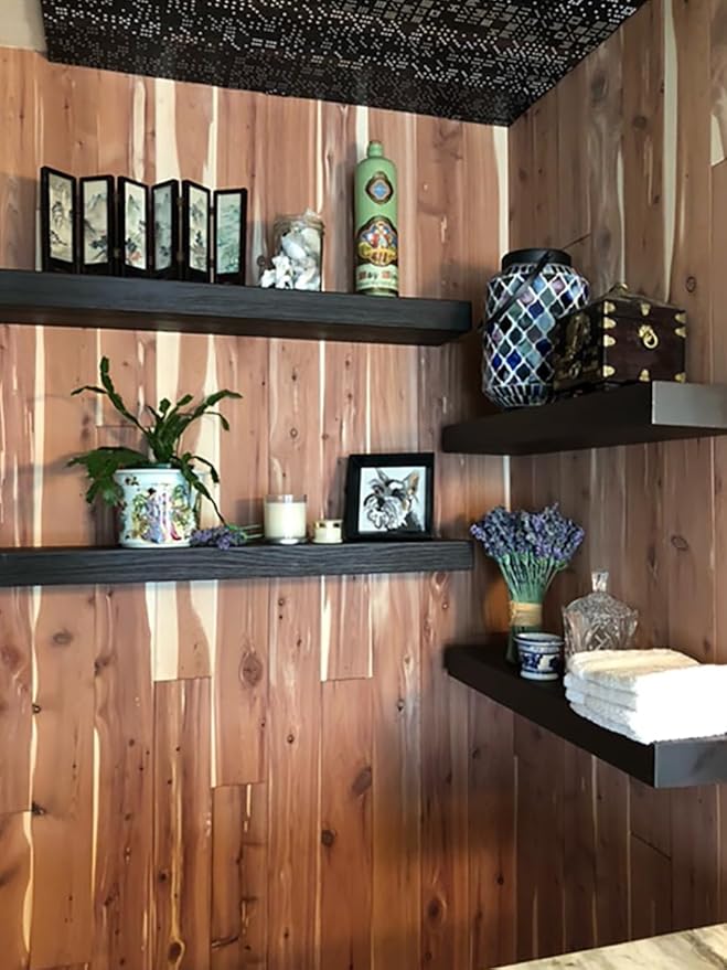 joelsantiques - 48 Inch Wooden Floating Shelves for Wall - 48x6x2 in - Made of Natural Wood - Long Heavy Duty Rustic Wall Shelves for Bedroom - Perfect for Living Room, Kitchen - Black