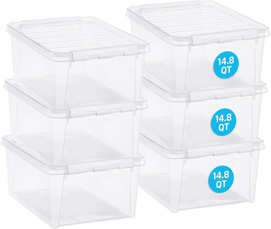 SmartStore Classic 15 Clear Storage Box, 14L/14.8QT BPA-Free Stackable Container with Secure Lid, Swedish Made Storage for A4 Papers & Games (6)