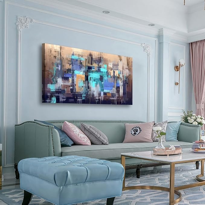 Abstract Wall Art Living Room Modern Textured Brown Blue Wall Art Bedroom Office Wall Decor Large Boho Canvas Wall Art Prints Pictures Farmhouse Paintings Artwork 20 * 40inch