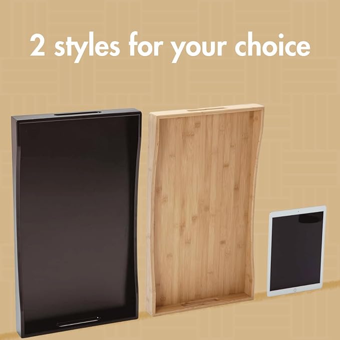 GOBAM Bamboo Extra Large Ottoman Tray, 26 x 15 inches - Wooden Tray for Dining Table & Parties, Serving Tray with Handles for Food, Cheese, Snacks, Tea, Coffee & Wine