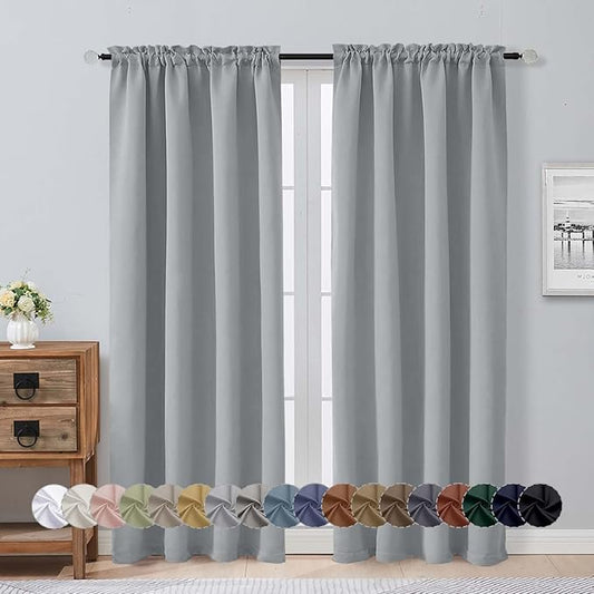 Aiyufeng Silver Grey Blackout Curtains for Bedroom 72 Inch Length 2 Panels, Privacy Thermal Insulated Rod Pocket Door Window Curtains for Patio French Door Front Door, W40 x L72 Inch, Silver