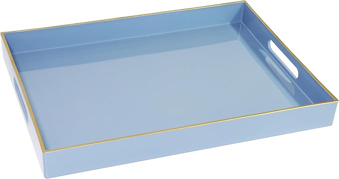 Blue Sturdy Acrylic Serving Tray with Handles-15.7x11.8Inch, Morden Plastic Rectangular Serving Tray for Coffee Table Bathroom, Ottoman, Home Decor(Rectangular - Light Blue)
