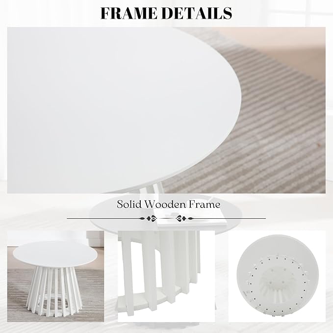 HEAH-YO Round Coffee Table, Circle End Table with Pedestal Base, 24 Inch Modern Side Table for Living Room Home Office, White