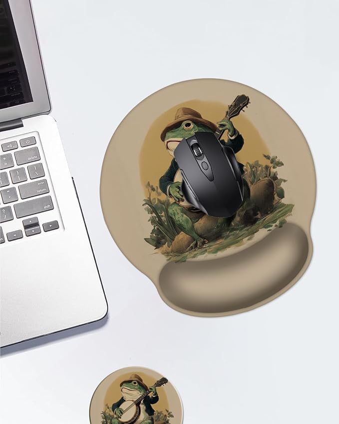Mouse Pad with Wrist Support, Ergonomic Mouse Pad with Memory Foam Wrist Rest Cushion, Non-Slip Rubber Base Gaming Mice Pad for Home Office Computer Laptop,Frog