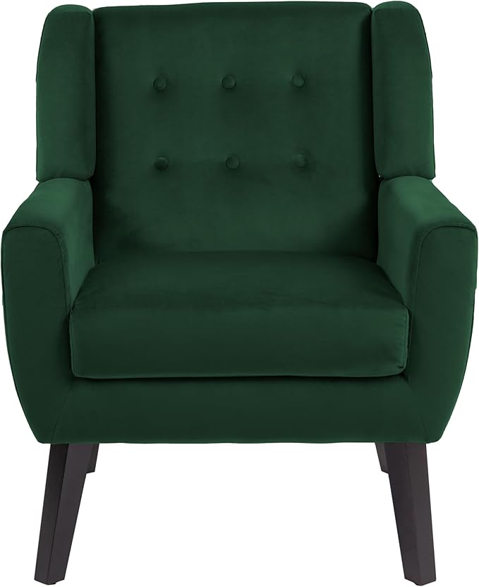 UIXE Velvet Accent Chairs Set of 2, Modern Arm Chair Upholstered Living Room Armchair, Comfy Button Tufted Reading Seat Bedroom Side Sitting, Retro Green