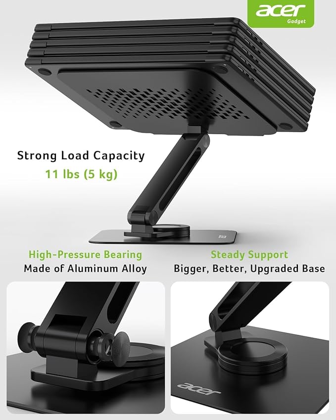 acer Laptop Stand for Desk - with 360 Swivel Base, Rotating Laptop Riser for Desk, Adjustable Computer Stand for Laptops, Ergonomic Riser Holder Foldable, Portable MacBook Pro Air (10-16") - Black
