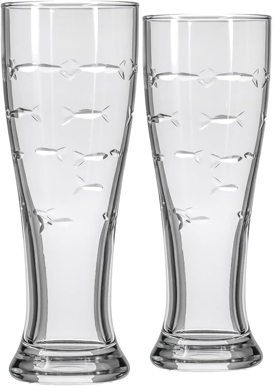 Rolf Glass School of Fish 16oz Beer Pilsner | Set of 2 | Craft Beer Glasses | Designed and engraved in the USA