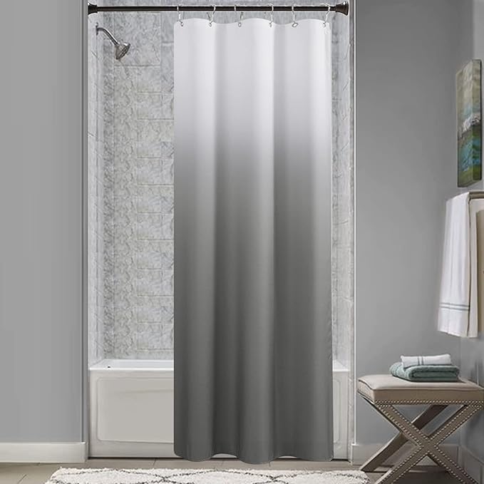 Stall Shower Curtain Grey and White 42Wx72H Inch for Bathroom, Ombre Textured Shower Curtain Set, Hotel Spa Luxury with 8 Hooks, Machine Washable, Decorative Bath Curtains Grey