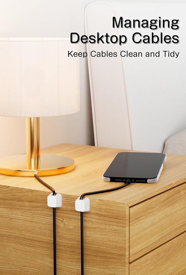 Viaky 8 Pack Magnetic Cable Clips, Large Size Under Desk Cable Management, Workspace Charger Organizer,Cord Holder with Adhesive Metal Disc, Office Desk Accessories for Nightstand Car Wall (White)