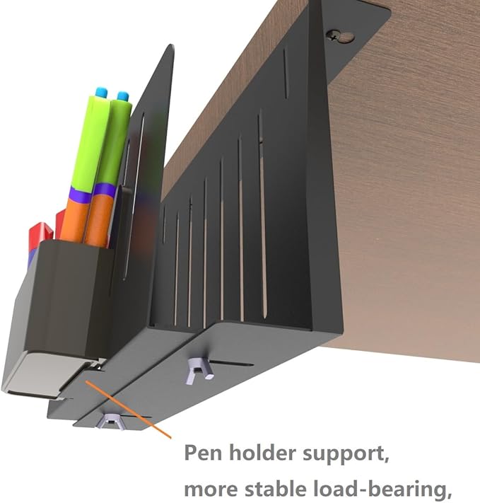 JINGCHENGMEI Desk Side Storage Organizer, Steel Under Desk Laptop Mount, Depth Adjustable Hanging File Organizer, Drilling Laptop Storage Holder with Magnetic Pen Holder for Office or Home