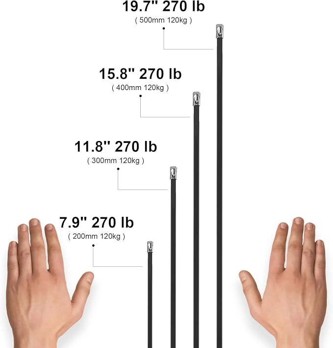 OFFO Black Zip Ties Made of Metal 19.7 in Premium Heavy Duty Stainless Steel Wire Multifunctional Locking Exhaust Wrap Flexible Durable 30 PCS