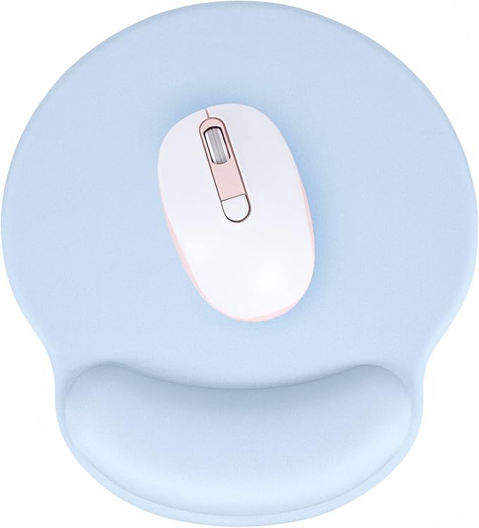 Hsurbtra Ergonomic Mouse Pad with Wrist Rest Support, Gel Mouse Pads with Non-Slip PU Base, Pain Relief Memory Foam Computer Mat, Cute Office Supplies Desk Decro Accessories, Sky Blue