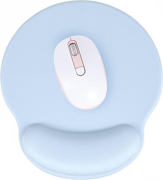 Hsurbtra Ergonomic Mouse Pad with Wrist Rest Support, Gel Mouse Pads with Non-Slip PU Base, Pain Relief Memory Foam Computer Mat, Cute Office Supplies Desk Decro Accessories, Sky Blue