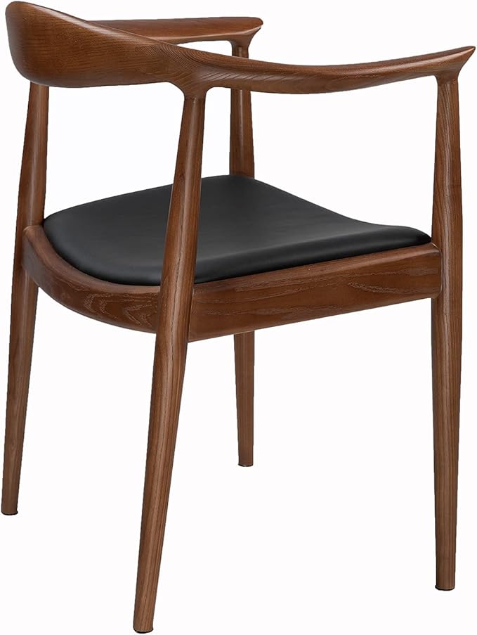 Tomile Upholstered Dining Chair Kennedy Armchair, Mid Century Modern Kitchen & Dining Chairs with PU Leather Cushion Seat, Hans Wegner Elbow Chair for Living Room Bedroom Office (Walnut Color)