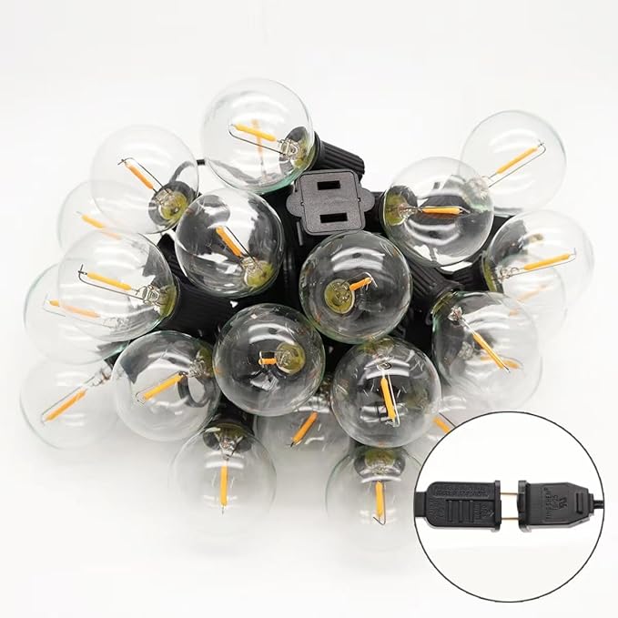 100FT Outdoor Patio Black String Lights with 52 Shatterproof G40 LED Clear Globe Bulbs for Indoor/Outdoor, 2-Pack 50FT Connectable Hanging Lights for Backyard Balcony Party Decor