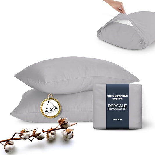 100% Egyptian Cotton Percale Pillow Cases Set - Luxurious 400 Thread Count, Breathable & Skin-Friendly Percale Pillow Cases - Softer After Each Wash - Oeko-TEX Certified – Percale Pillow Cases