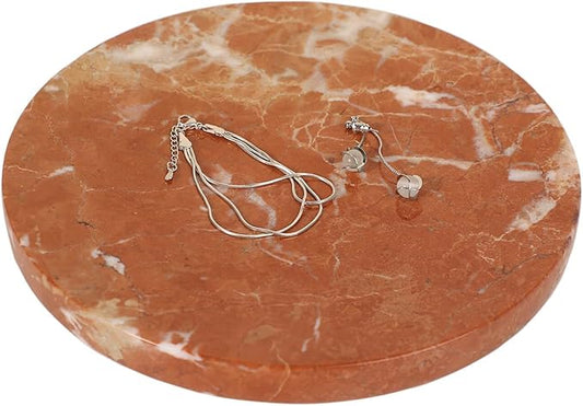 8" Natural Travertine Ring Dish Jewelry Tray for Women Gift - Marble Trinket Dish for Key Earring Nightstand - Candy,Fruit, Nut, Snack Serving Tray for Table, Home Decor (Rosso Red Marble)