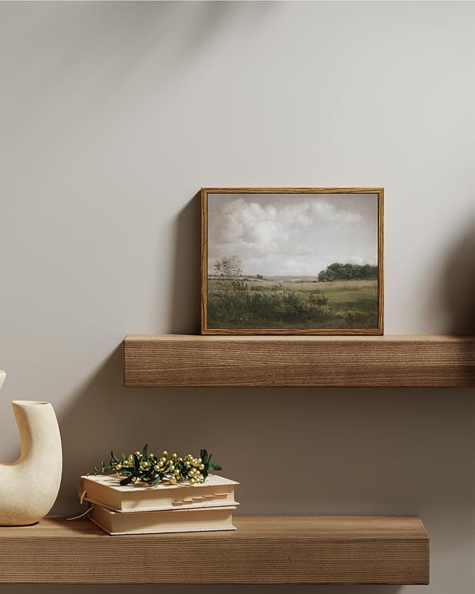 VIYYIEA Vintage Landscape Framed Wall Art, Nature Wilderness Scenery Paintings Decor Aesthetic, Canvas Print Artwork, Retro Farm Landscape Wall Pictures for Bedroom Living Room, 8x10 Inch