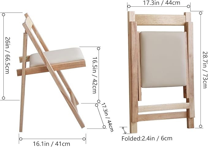Folding Dining Chairs with Padded Seat Lightweight sillas para Fiestas,2 Pack Folding Chair for Dinner,Party Wedding,Picnic Event, 196LB Weight Capacity(Wood)