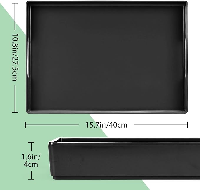 Serving Tray with Handles-10x15Inch Black Melamine Modern Serving Platters,Serving Wine,Coffee,Breakfast/Kitchen Countertop Tray/Makeup Drawer Organizer/Vanity Table Tray/Decorative Tray