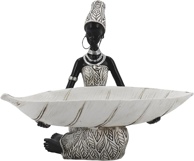 African Tribal Lady Holders Figurine, African Statue Home Decoration, Sculptures Table top Bookshelf Decor for Wedding,Church,Holiday Decor-African Decorative White Color(314-B)