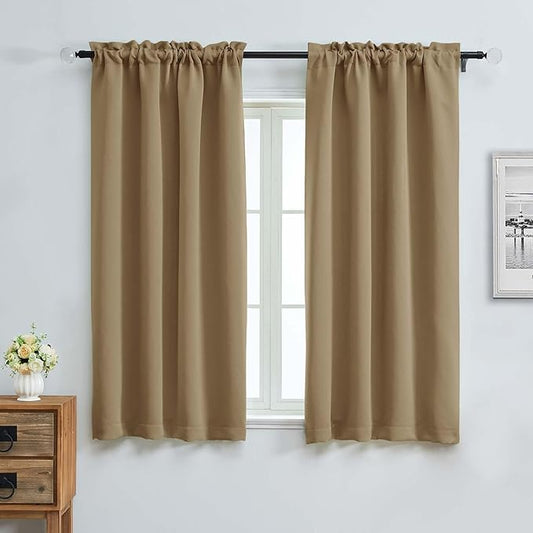 Aiyufeng Taupe Blackout Curtains for Bedroom 63 Inch Length 2 Panels Set, Solid Thermal Insulated Energy Saving Rod Pocket Window Treatment Curtains Blackout Drapes, W40 x L63 Inch, Taupe