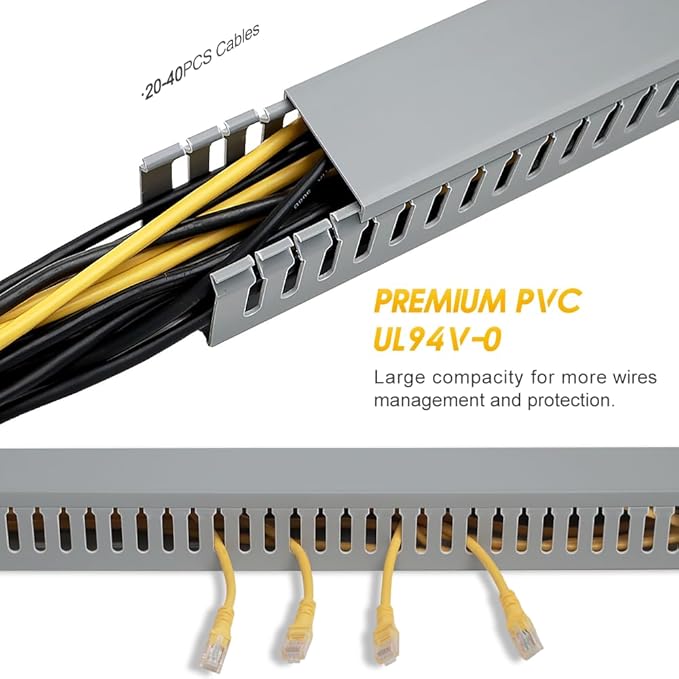 Cable Raceway, 95" Open Slot Cable Management Kit with Upgraded Snap Structure,Wire Cover Cord Hider for Under Desk&Industrial Network/PC/TVs- 23.6" X 1.97" X 2.4" X 4PCS (LWH,Grey)
