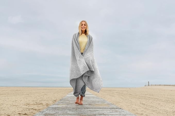 MV Sport Lightweight Sweatshirt Blanket Throw – Warm & Cozy, Breathable Oversized Fleece Knit, Couch, Bed, Travel, Cold Nights, and Outdoors – Soft Light Weight Blanket 54" x 84" Salt & Pepper