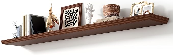 Axeman 72 Inch Floating Shelves for Wall, 9.3" Deep Crown Molding Wood Display Shelf with Heavy Duty Invisible Brackets for Living Room, Bedroom, Bathroom, Kitchen Decor & Storage, Set of 1, Walnut
