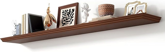 Axeman 72 Inch Floating Shelves for Wall, 9.3" Deep Crown Molding Wood Display Shelf with Heavy Duty Invisible Brackets for Living Room, Bedroom, Bathroom, Kitchen Decor & Storage, Set of 1, Walnut