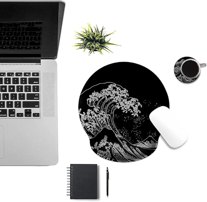 Mouse Pad with Wrist Support, Ergonomic Mouse Pad with Memory Foam Wrist Rest Cushion, Non-Slip Rubber Base Gaming Mice Pad for Home Office Computer Laptop,Japanese Wave