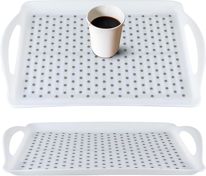 MDLUU Non-Slip Serving Tray with Handles, Food Serving Platter, Set of 2, White