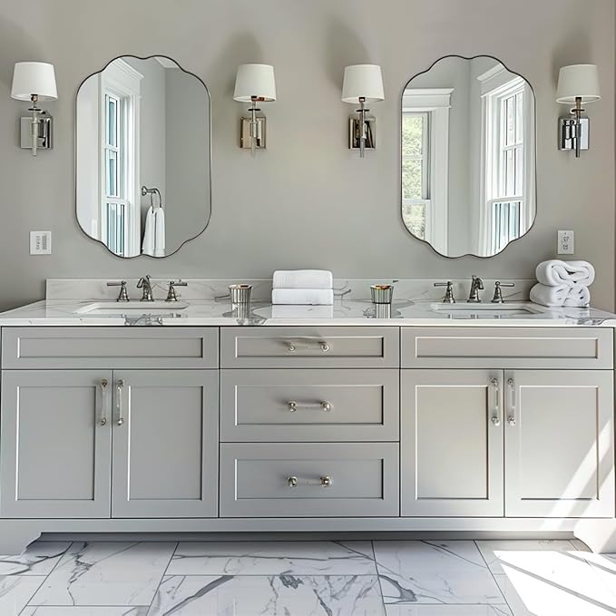 ANDY STAR Scalloped Bathroom Mirror, 24x36 Inch Brushed Nickel Vanity Mirror in Stainless Steel Metal Frame, Unique Oval Mirror with Modern Curved Edge Design, Ideal for Bathroom, Bedroom, Entryway