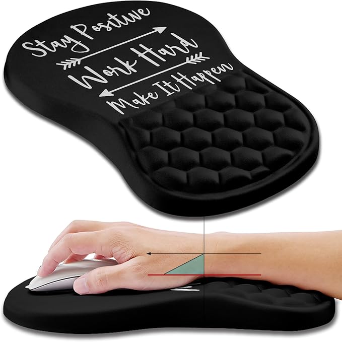 Hokafenle Ergonomic Mouse Pad Wrist Support, Wrist Rest Mousepad for Carpal Tunnel Pain Relief with Integrated Memory Foam Slope Massage Bulge (11.8x7.9 inch,Inspirational Quote