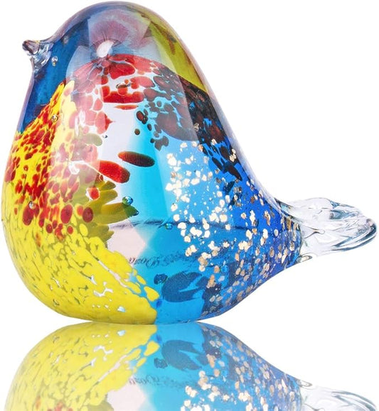 QFkris Art Glass Bird Figurine Handmade Blown Glass Crystal Paper Weight Christmas Birthday Gift Home Table Ornament Decor (N004)