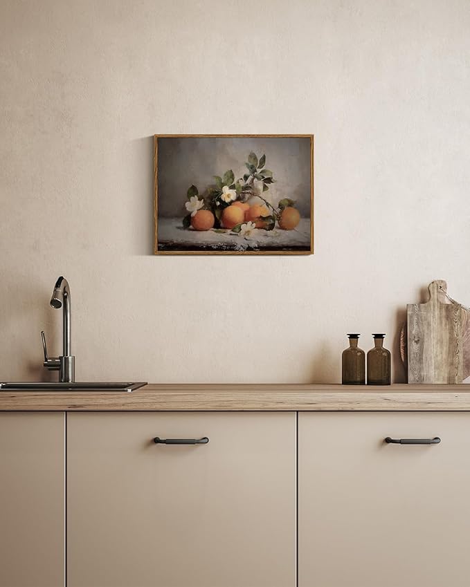 VIYYIEA Vintage Farmhouse Framed Wall Art, Oranges Still Life Paintings Kitchen Decor Aesthetic, Canvas Print Artwork, Rustic Home Wall Pictures for Living Room Bathroom Bedroom, 12x16 Inch