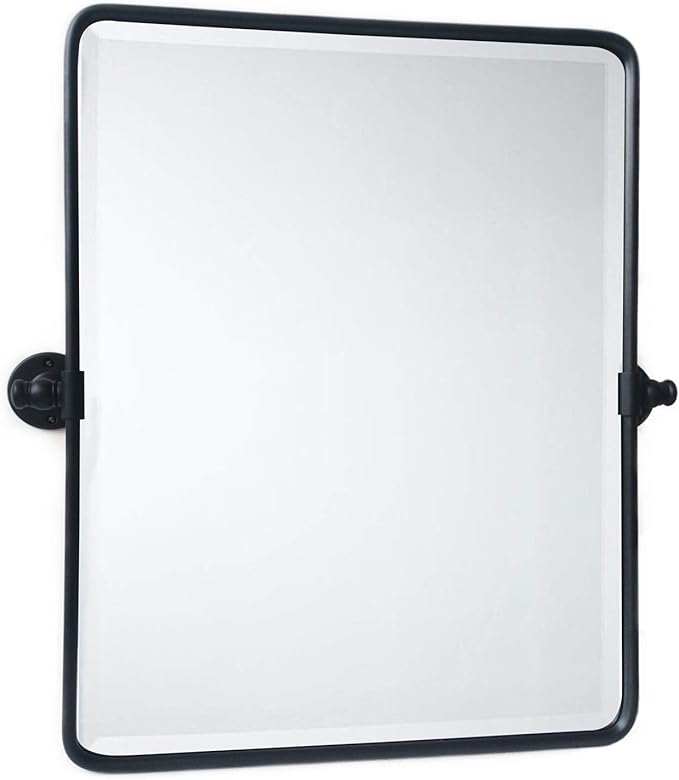 Farmhouse Black Metal Framed Pivot Rectangle Bathroom Mirror Rounded Rectangluar Tilting Beveled Vanity Mirrors for Wall, Overall 22.91 x 24 inches (Mirrror 19 x 24 inches)